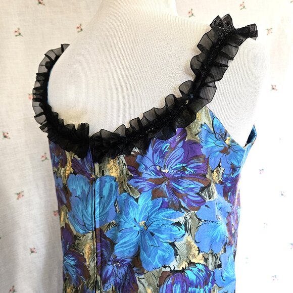 Size M Retro Shift Dress Ruffled Trim Vintage Fabric NWT - Picture 6 of 9